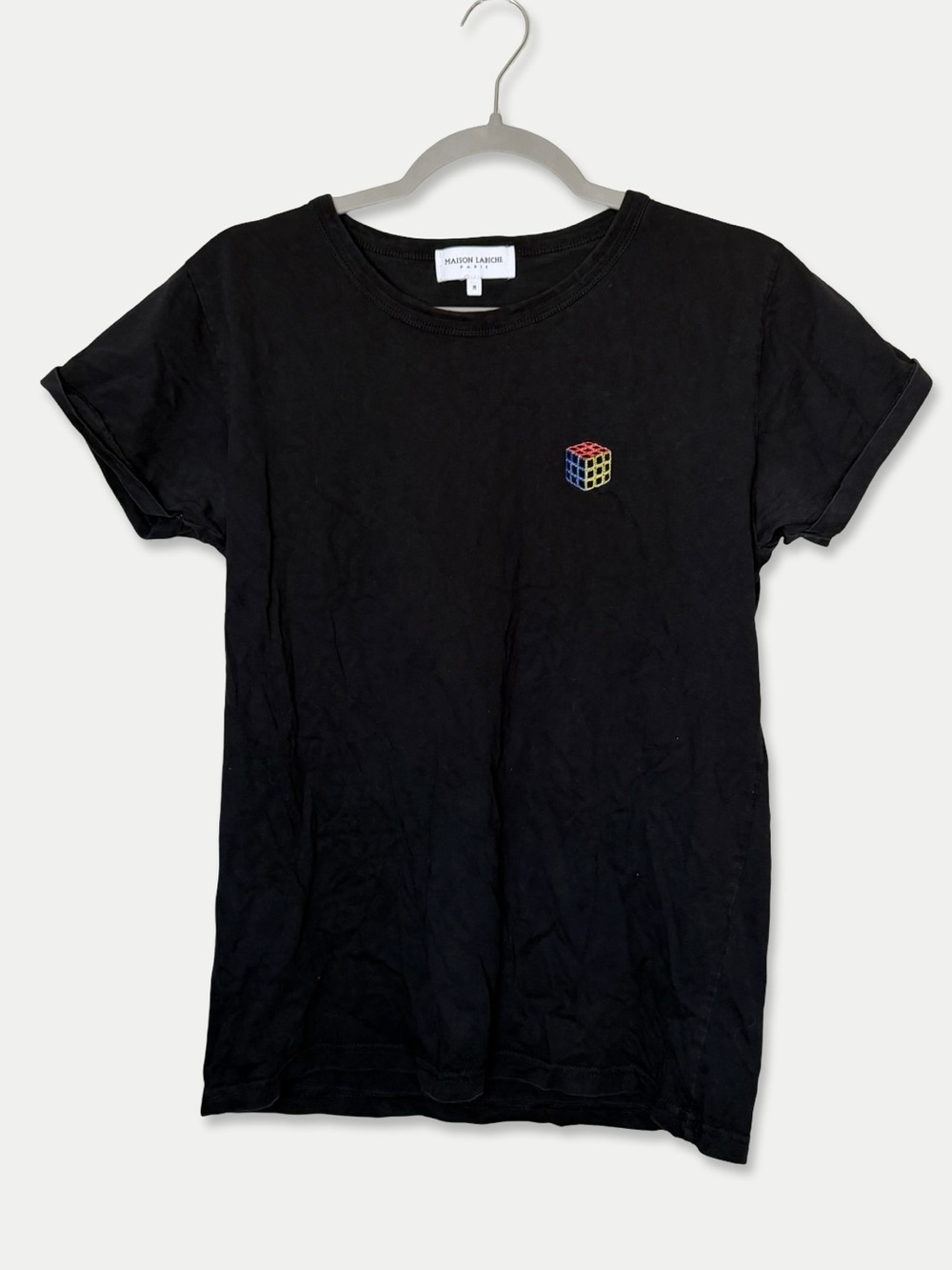 Maison Labiche Paris Rubik’s Cube Embroidered Black T-Shirt Size M